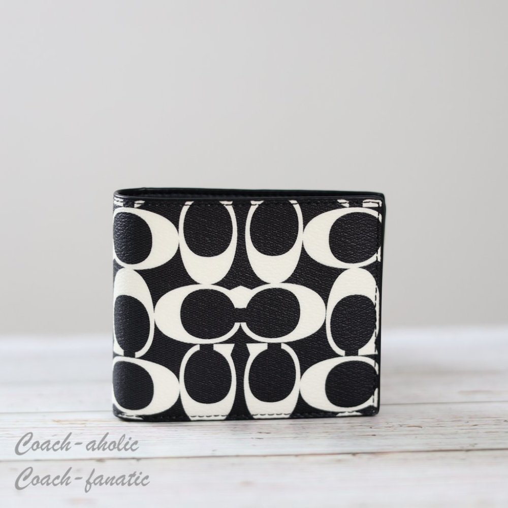 NWT Coach CP219 MEN's 3 In 1 Wallet In Signature Canvas & Leather Black/Chalk - Picture 2 of 9